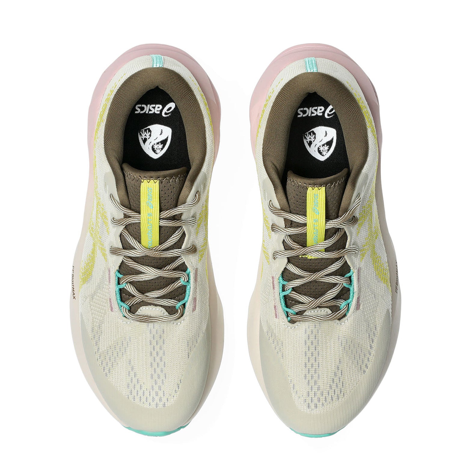 Women's ASICS Novablast 5 TR Running Shoes Light Dust Cacti top view showing breathable engineered mesh upper and reflective details