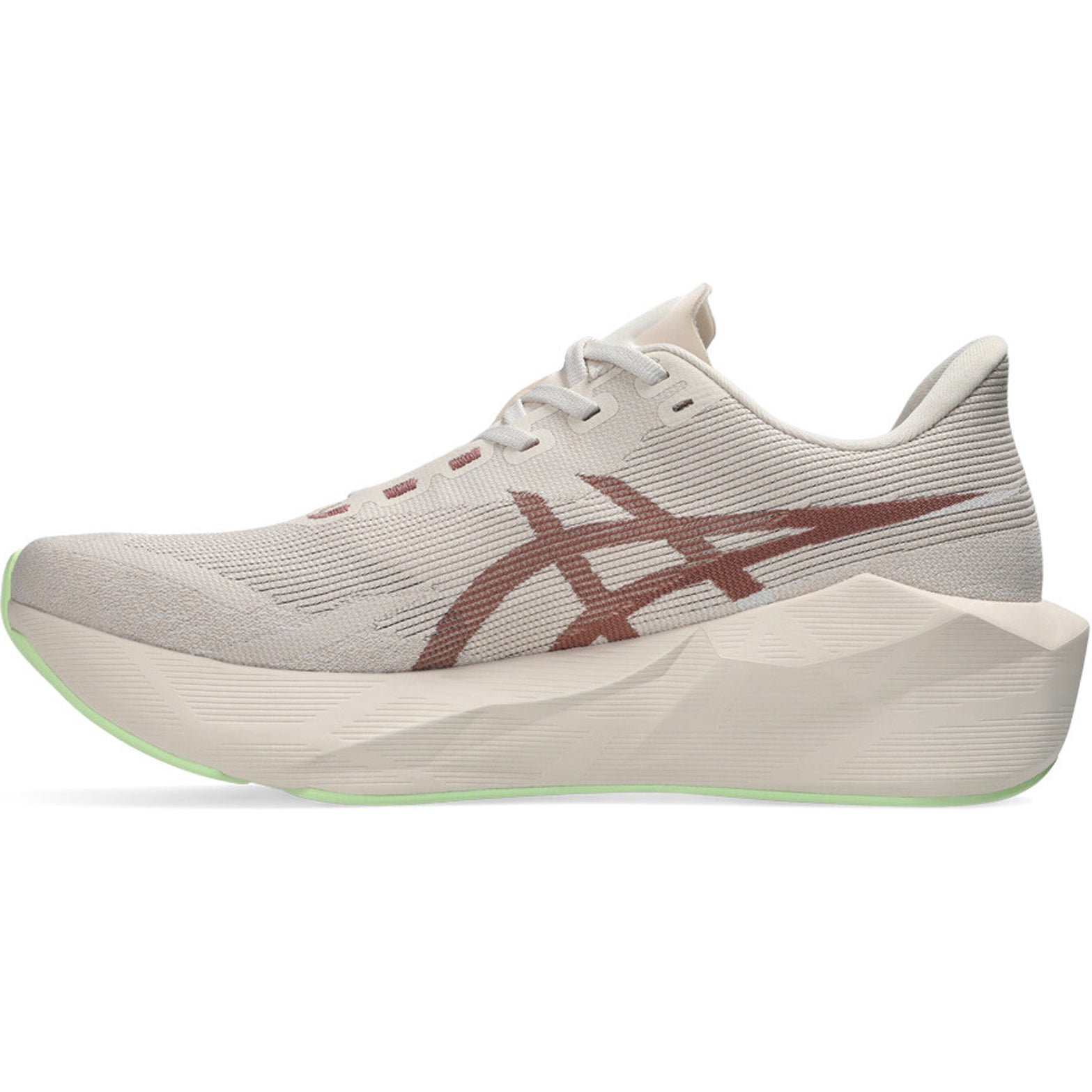 Women's ASICS Novablast 6 Running Shoes Rose Dust Illuminate Yellow inner side view showing FF BLAST MAX foam with tongue wing construction for secure comfortable midfoot fit during training