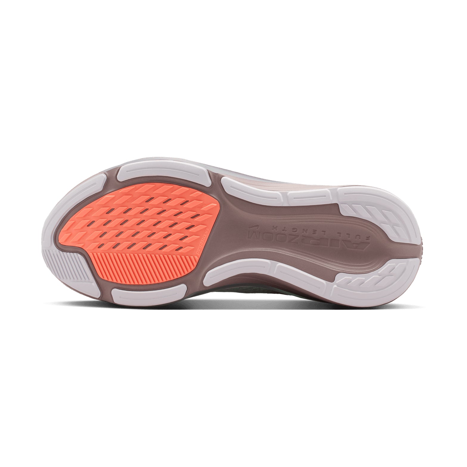 Women's Nike Pegasus 42 Running Shoes Light Violet Ore Baroque Brown Sea Glass sole view displaying updated Waffle outsole with high-abrasion rubber and flex grooves for traction and flexibility