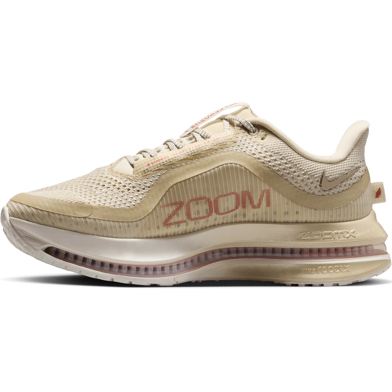 Women's Nike Pegasus Premium Running Shoes Light Khaki Metallic Gold Grain Sail Chalk inner side view showing ZoomX foam platform with Air Zoom technology for responsive impact protection