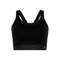 Women's On Performance Bra Black product view showing medium support construction with breathable mesh racerback and On DryTec moisture-wicking fabric
