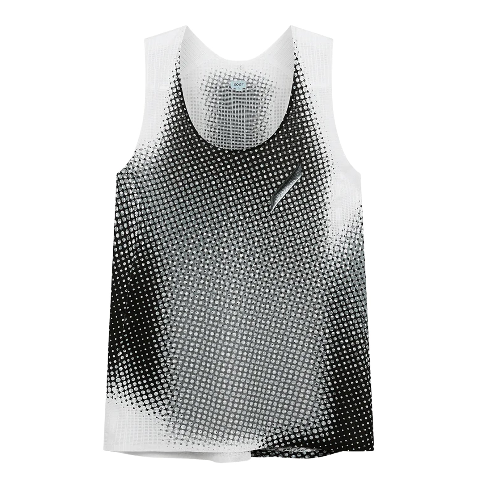 Women's Soar Race Vest Black White Dot front view showing close ergonomic fit and SPACE3D mesh construction