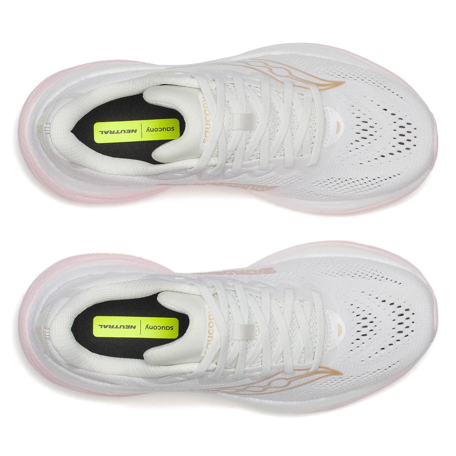 Women's Saucony Ride 19 Running Shoes White Silk top view showing breathable upper construction for everyday running comfort