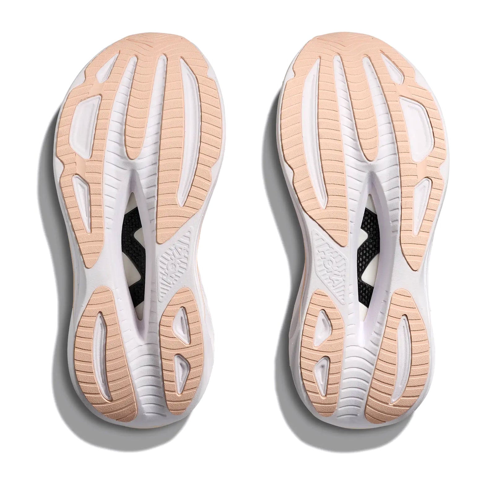 HOKA Skyward X 2 women's running shoe in Lilac Cream / Tangerine Glow — outsole view showing sticky rubber forefoot, Durabrasion rubber heel and tangerine glow PEBA foam midsole stack with convex carbon plate profile