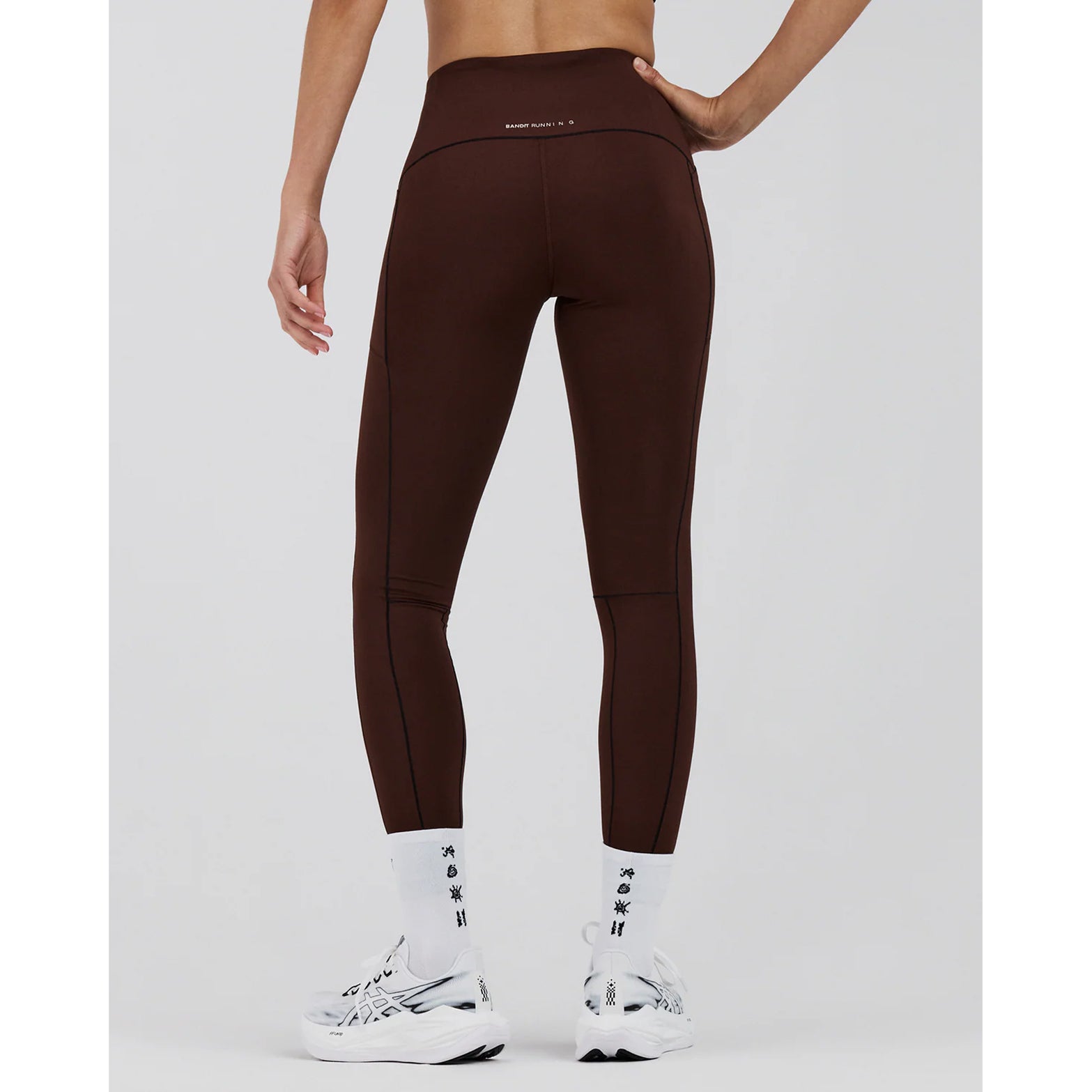 Women's Bandit Stamina-V High Waist Leggings back view showing 3 waterproof phone pockets, 4 gel pockets and lab-proven endurance-enhancing Stamina-V technology
