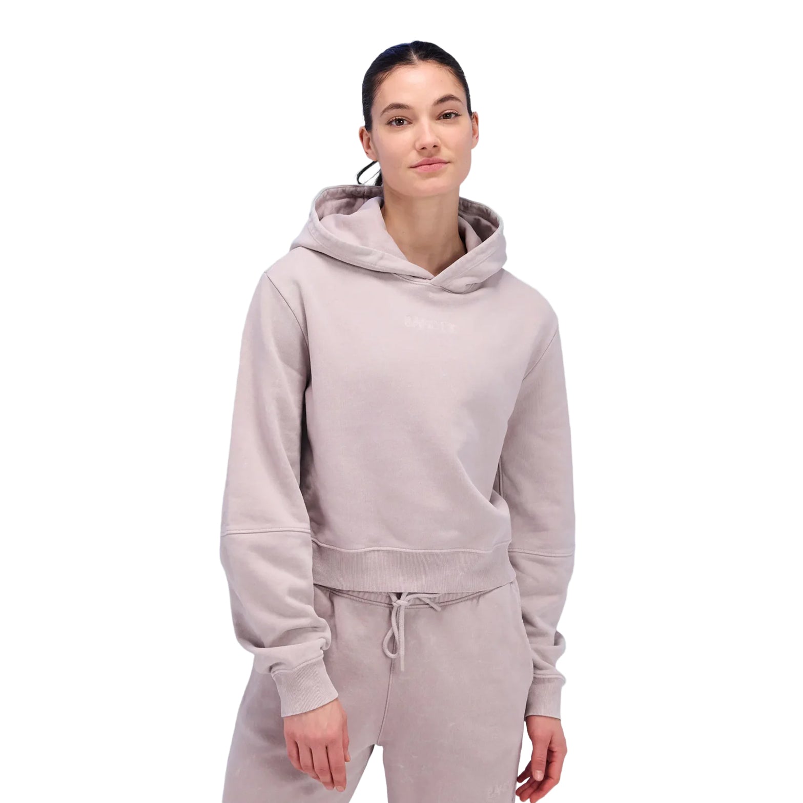 Bandit cropped sweatshirt front view showing embroidered chest logo and chromawash cotton finish