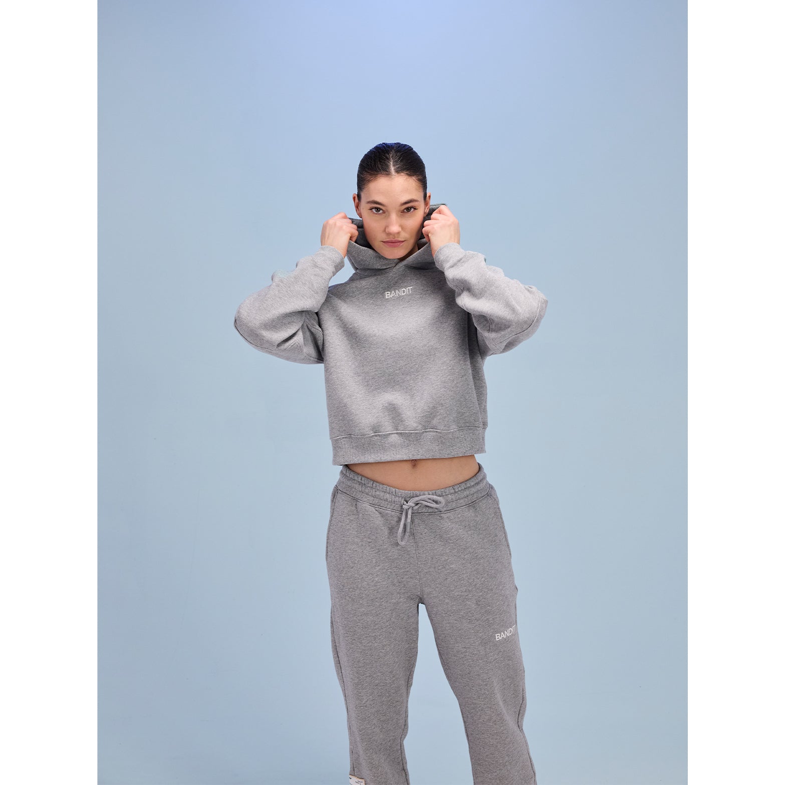 Bandit Women's Stitched Logo Cropped Hoodie Heather Grey at