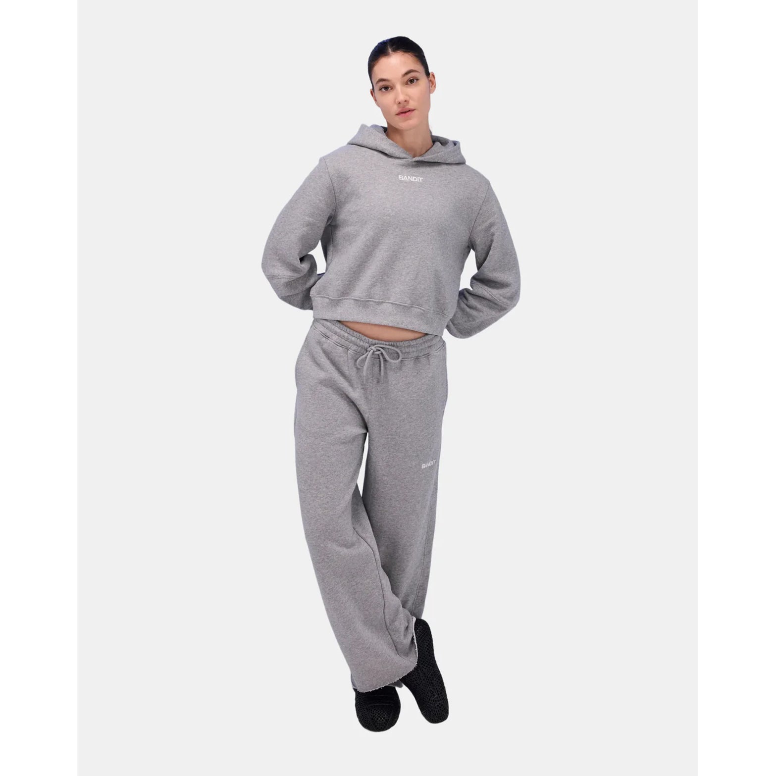 Women's Stitched Logo Cropped Hoodie Heather Grey - Achilles Heel