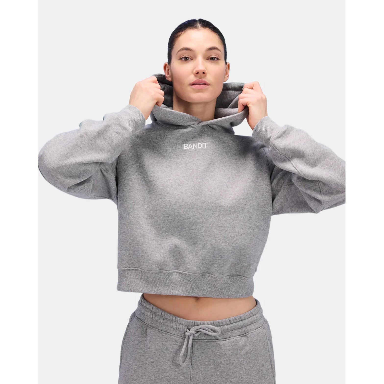 Women's Stitched Logo Cropped Hoodie Heather Grey - Achilles Heel