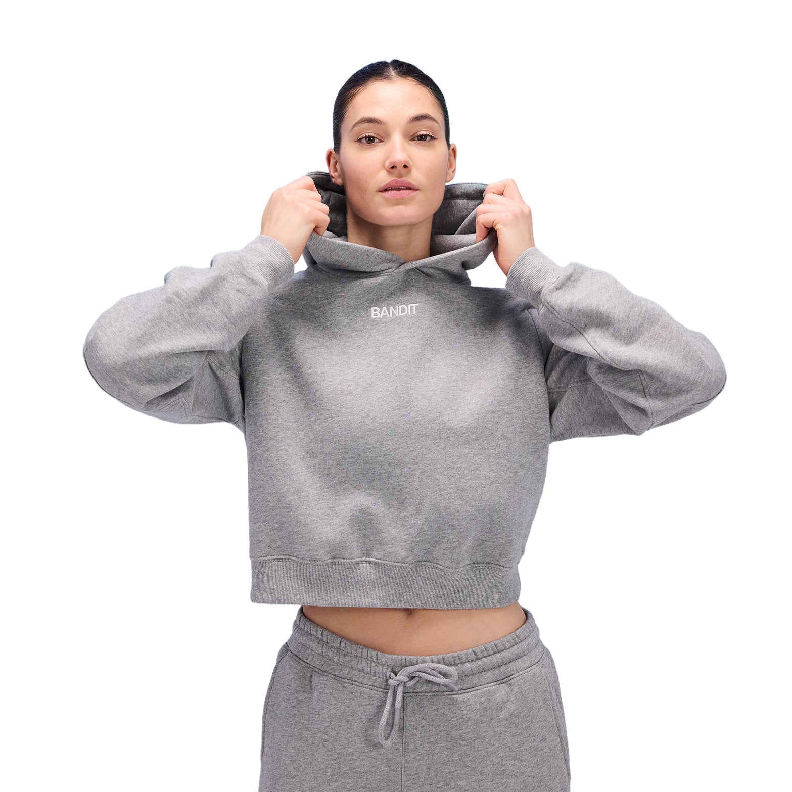 Women's Stitched Logo Cropped Hoodie Heather Grey - Achilles Heel