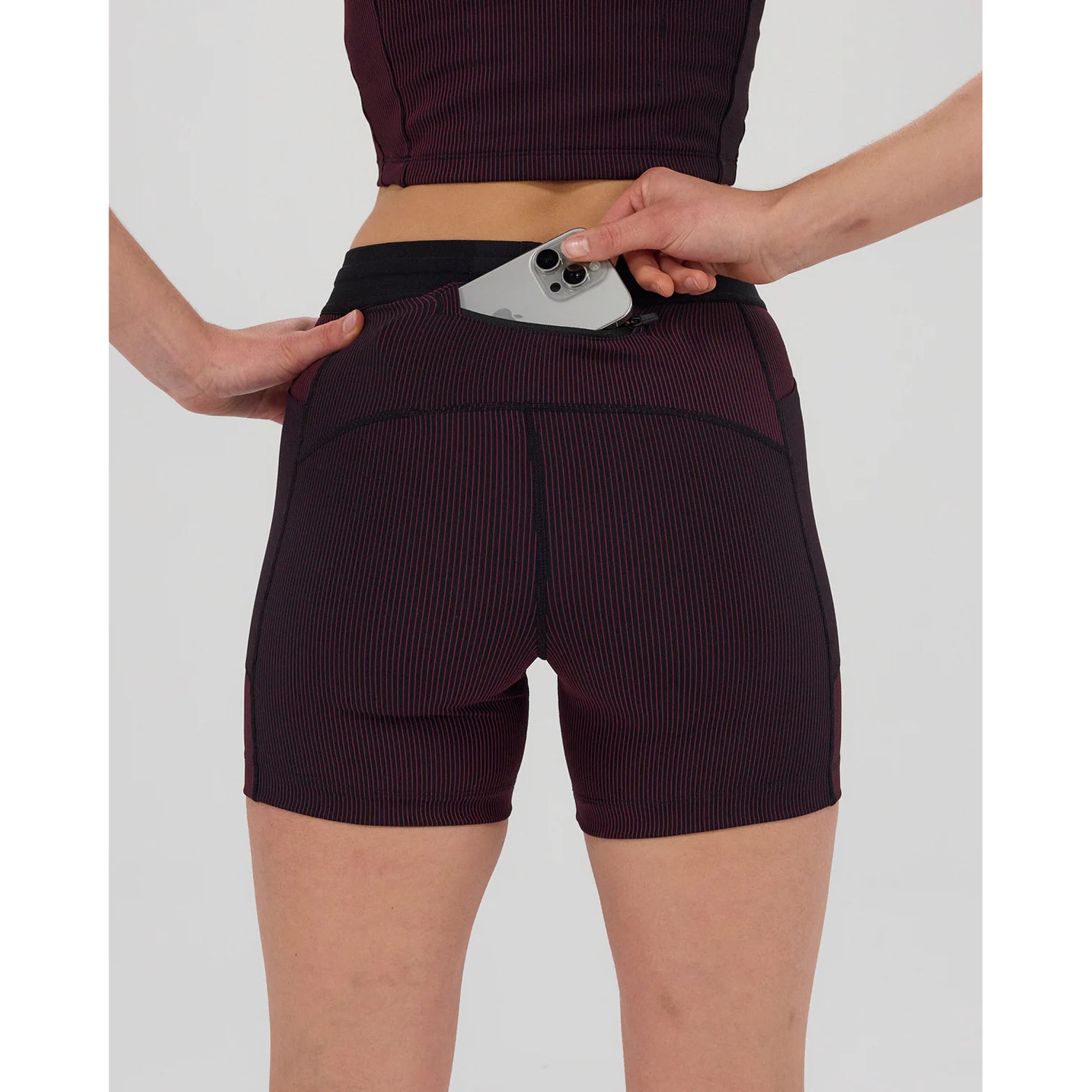 Women's Striped Cadence 5 Inch Compression Shorts Black / Fig - Achilles Heel