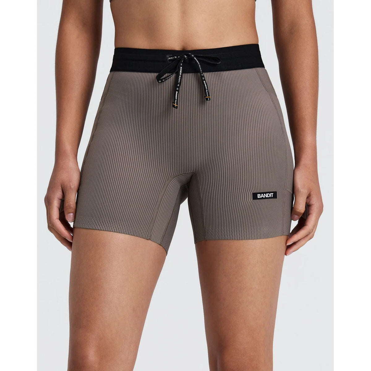 Women's Striped Cadence 5 Inch Compression Shorts Concrete Taupe / Cocoa
