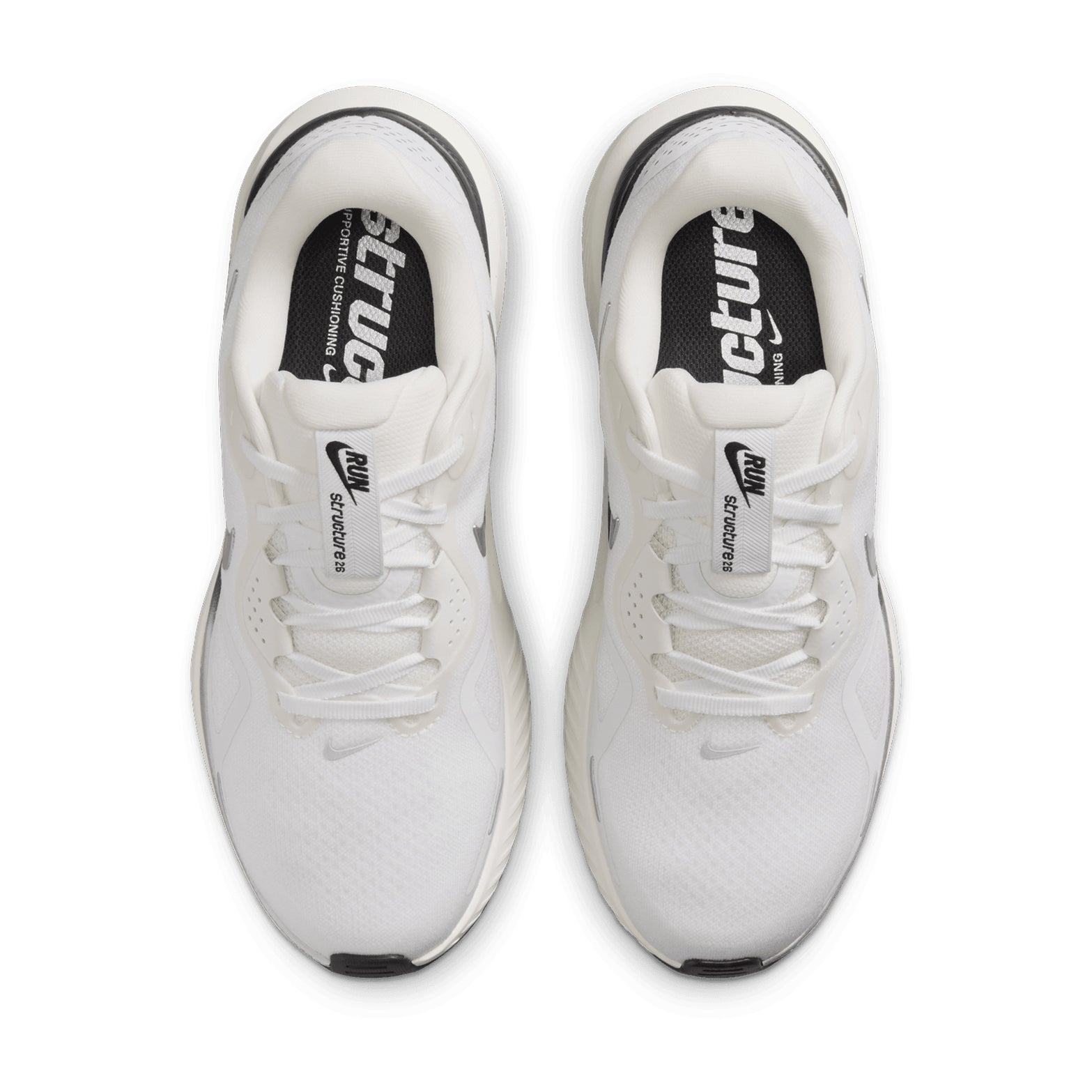 Women's Nike Structure 26 ESS Running Shoes Summit White Anthracite Metallic Silver top view showing breathable upper construction with stability design for comfortable daily training