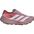 Women's adidas Terrex Agravic TT Trail Running Shoes Magic Mauve Cloud White Maroon outer side view showing LIGHTSTRIKE PRO cushioning with reinforced durable mesh for technical trail running