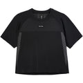 Women's Raide Thermal Dispersion Tee Black front product view showing body-mapped laser-cut perforations with reflective branding and Italian-knit microfibre construction