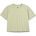 Women's Raide Thermal Dispersion Tee Lichen front product view showing body-mapped laser-cut perforations with reflective branding and Italian-knit microfibre construction