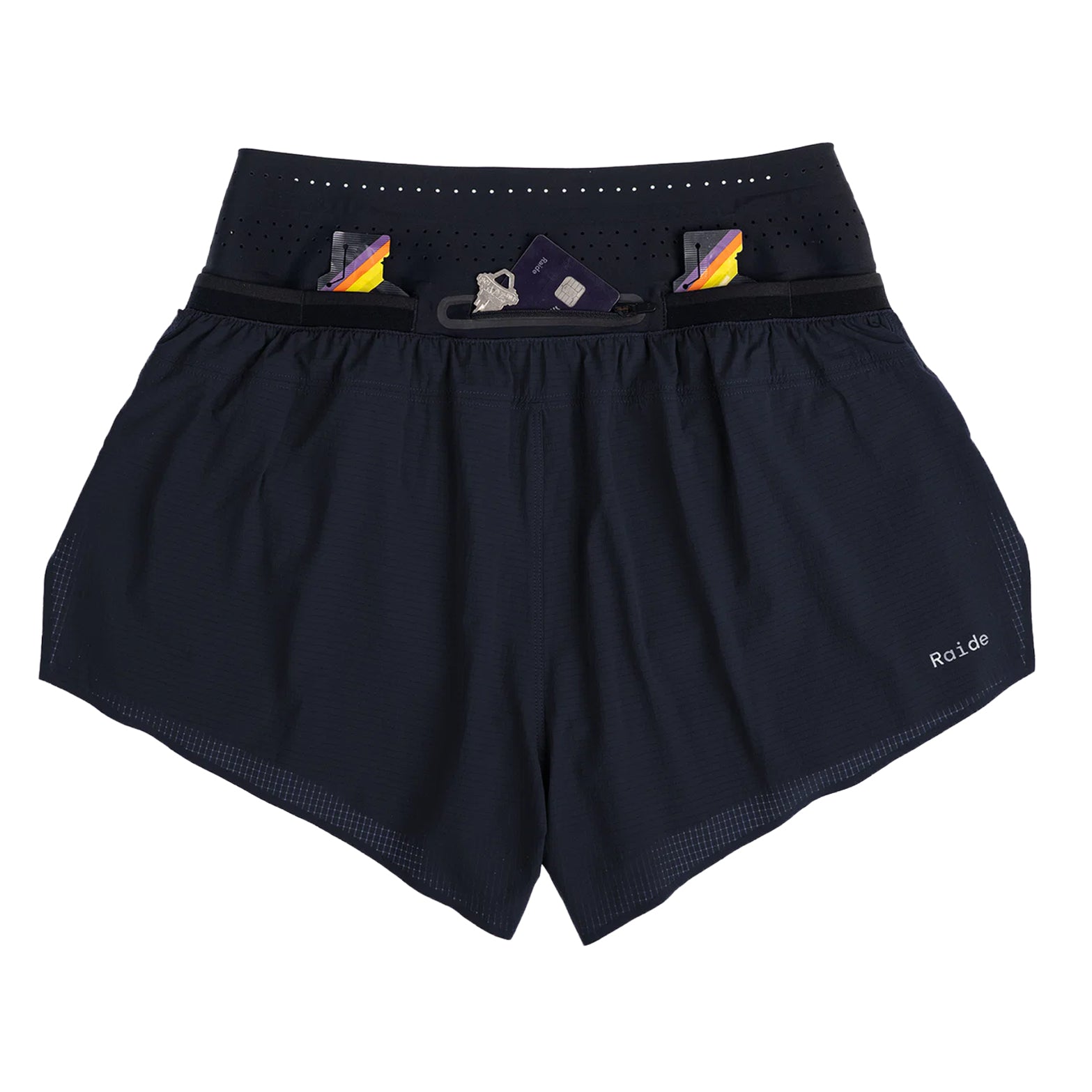 Raide TrailTech Short women's in Black — back product shot showing large rear pocket placement, zippered pocket detail and Toray DotAir outer construction