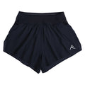 Raide TrailTech Short women's in Black — front product shot showing 3 inch silhouette, laser-perforated waistband, large pocket placement and Toray DotAir outer construction
