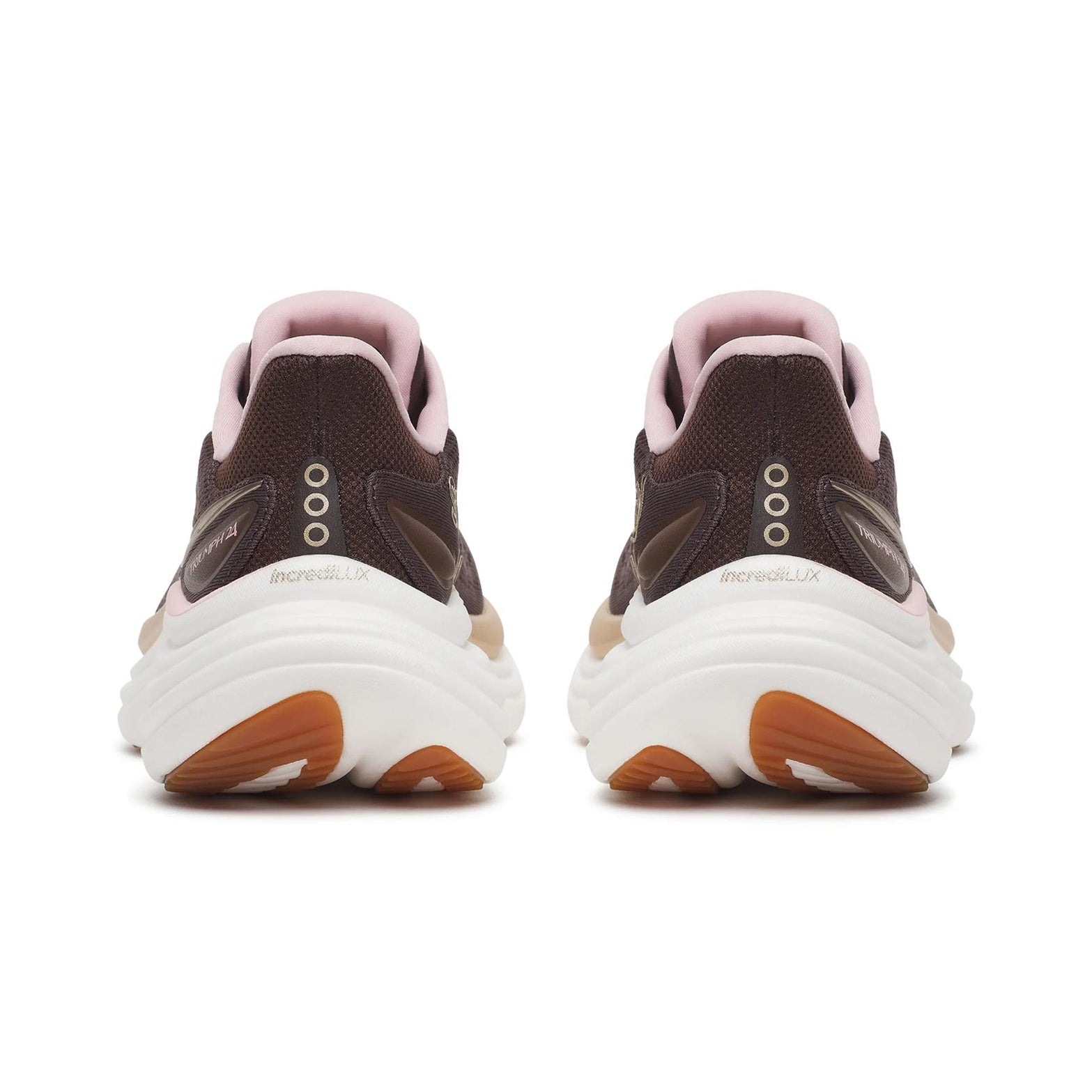 Women's Saucony Triumph 24 Running Shoes Torte Touch heel view showing thick incrediLUX foam stack for premium cushioning and lightweight comfort during long runs