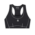 Women's Bandit Vanisher Pop Stitch Arco Run Bra Anthracite front product view showing Vanisher compression fabric with Pop Stitch detail along neckline and chest and reflective front branding