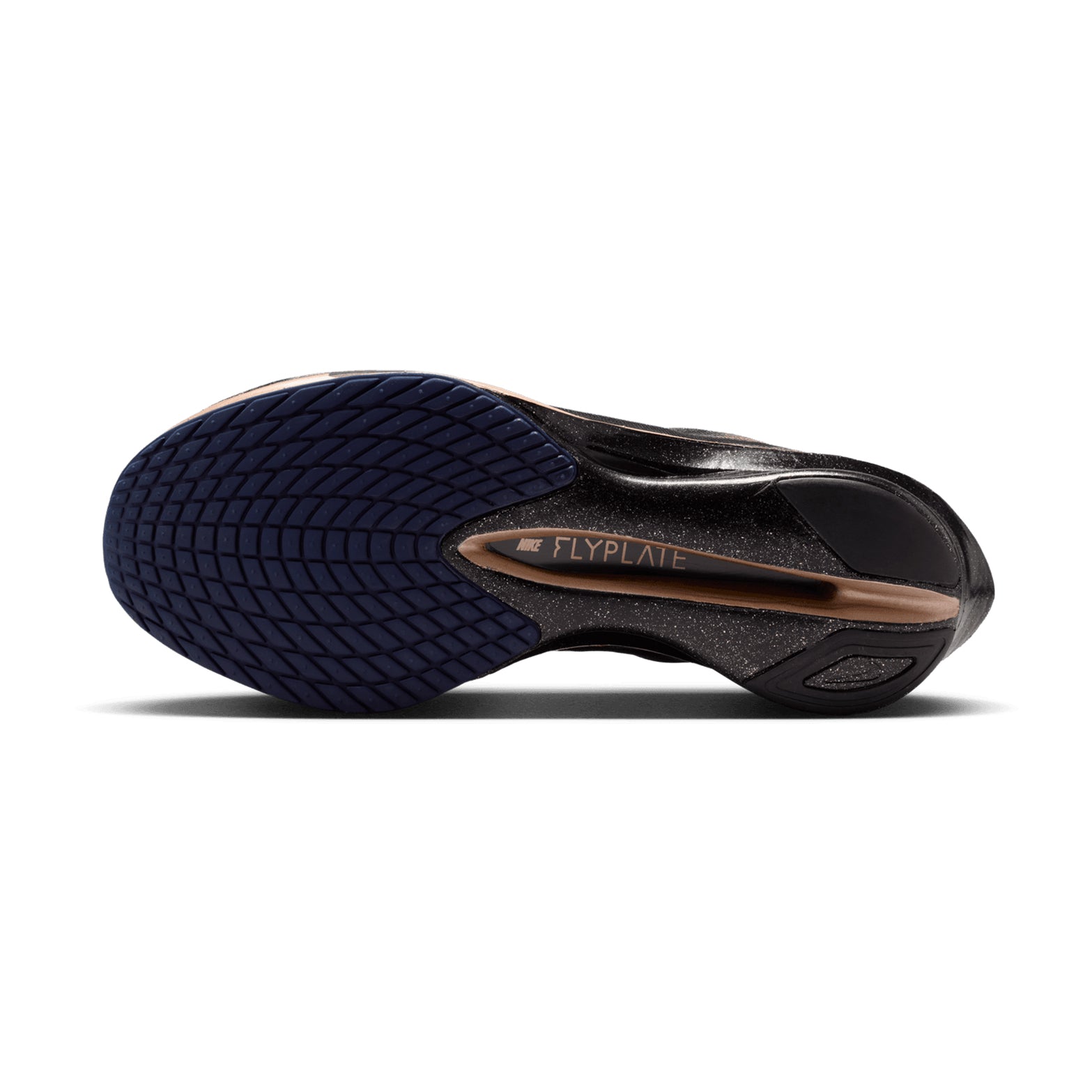 Women's Nike Vaporfly 4 Keely Hodgkinson Running Shoes Pencil Point Blue Eclipse Blur Black sole view displaying thinner rubber outsole with carbon Flyplate for lightweight propulsive race day traction