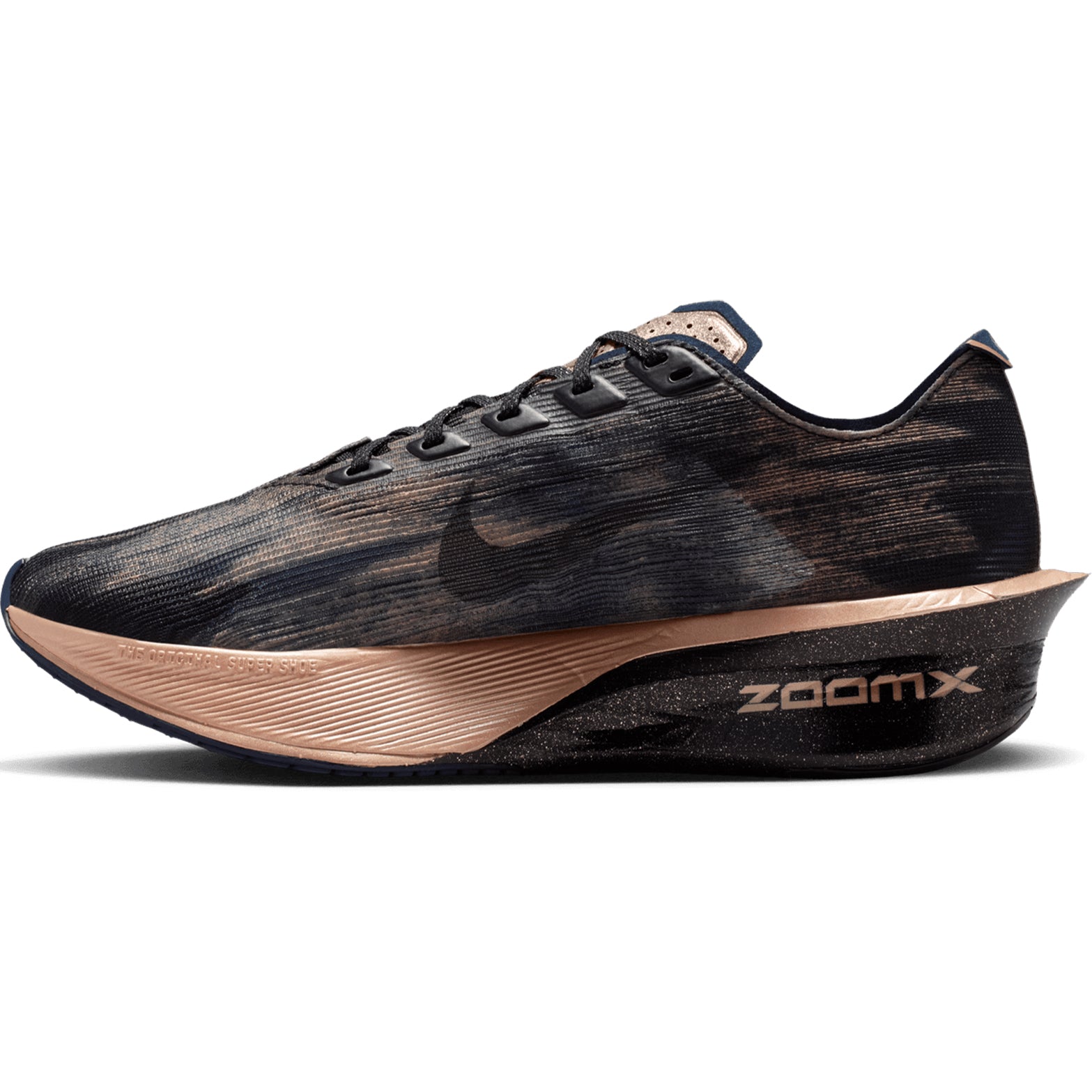 Women's Nike Vaporfly 4 Keely Hodgkinson Running Shoes Pencil Point Blue Eclipse Blur Black inner side view showing optimised ZoomX foam with full-length carbon Flyplate and reduced heel-to-toe drop for propulsive race day performance
