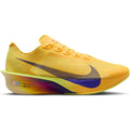 Women's Vaporfly 4 Running Shoes Citron Pulse Laser Orange Volt Ice Indigo Burst outer side view showing carbon fibre Flyplate and ZoomX midsole