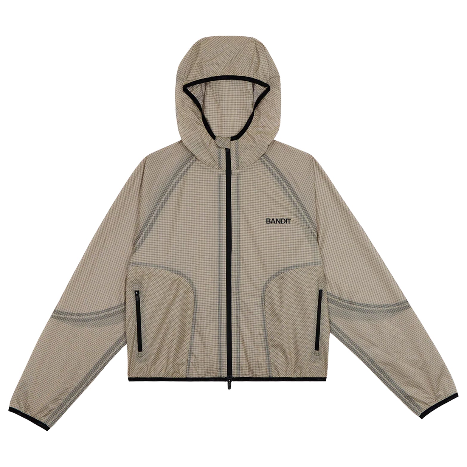 Women's Bandit VeloRip Ultralight Windproof Jacket Oatmeal product view showing VeloRip structured fabric with taped seams and water-repellent PFC-free finish