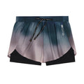 Bandit Vento™ 2-in-1 Run Short women's in Flow State Aegean Multi — front product shot showing 2-in-1 silhouette, flow state aegean multi Vento™ micro-perforated fabric and reflective Bandit branding