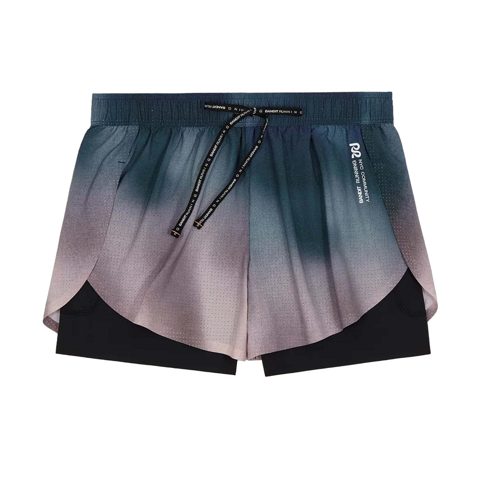 Bandit Vento™ 2-in-1 Run Short women's in Flow State Aegean Multi — front product shot showing 2-in-1 silhouette, flow state aegean multi Vento™ micro-perforated fabric and reflective Bandit branding
