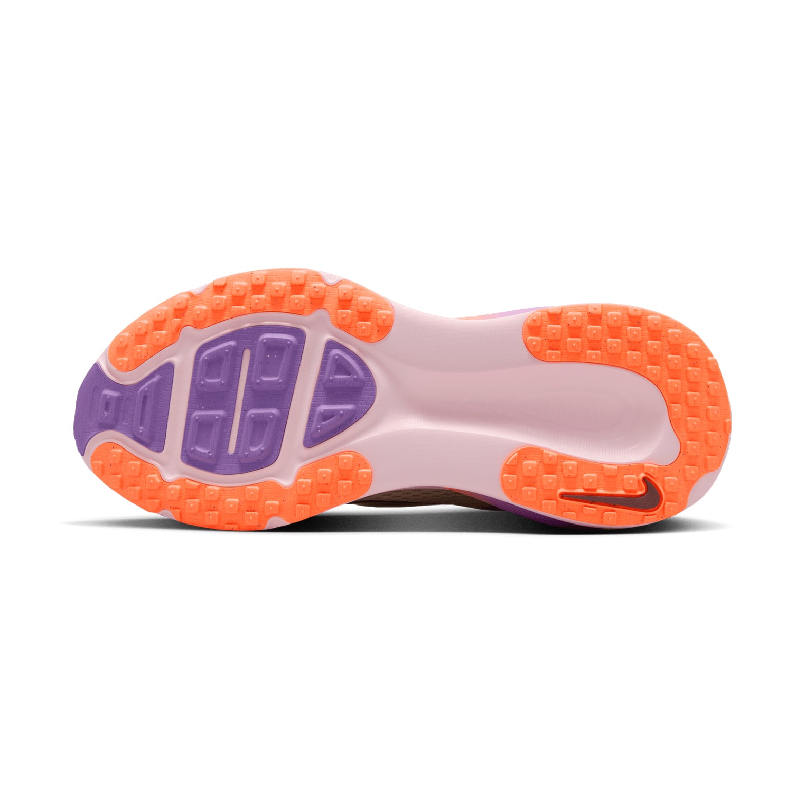 Women's Nike Vomero 18 Running Shoes Chalk Pink Foam Bright Violet Tattoo sole view displaying durable rubber outsole with road traction pattern