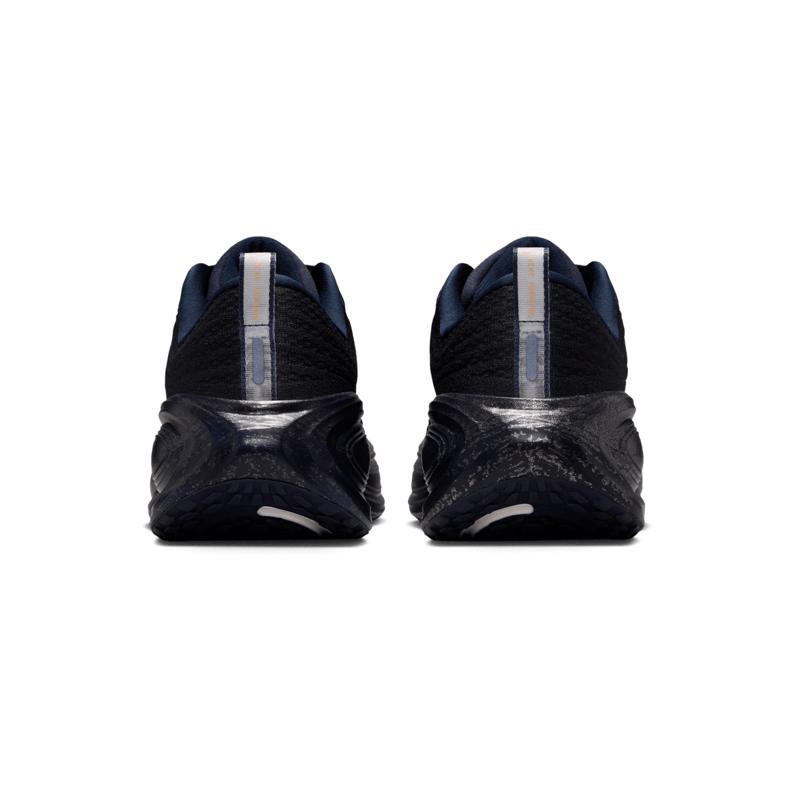 Women's Nike Vomero Plus Keely Hodgkinson Running Shoes Pitch Blue Blur Blackened Blue Black heel view showing maximal ZoomX foam stack with 10mm drop and high-abrasion rubber for plush protected daily running