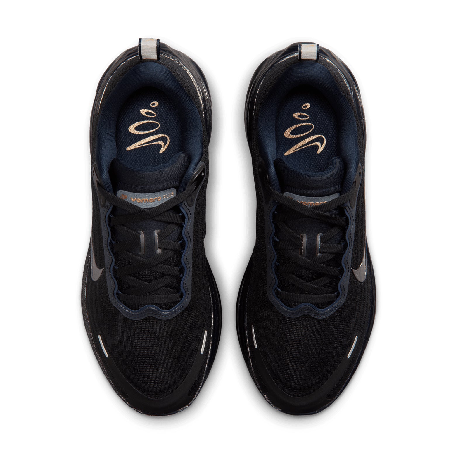 Women's Nike Vomero Plus Keely Hodgkinson Running Shoes Pitch Blue Blur Blackened Blue Black top view showing soft breathable engineered mesh upper with webbed lace loops and Keely Hodgkinson edition colourway