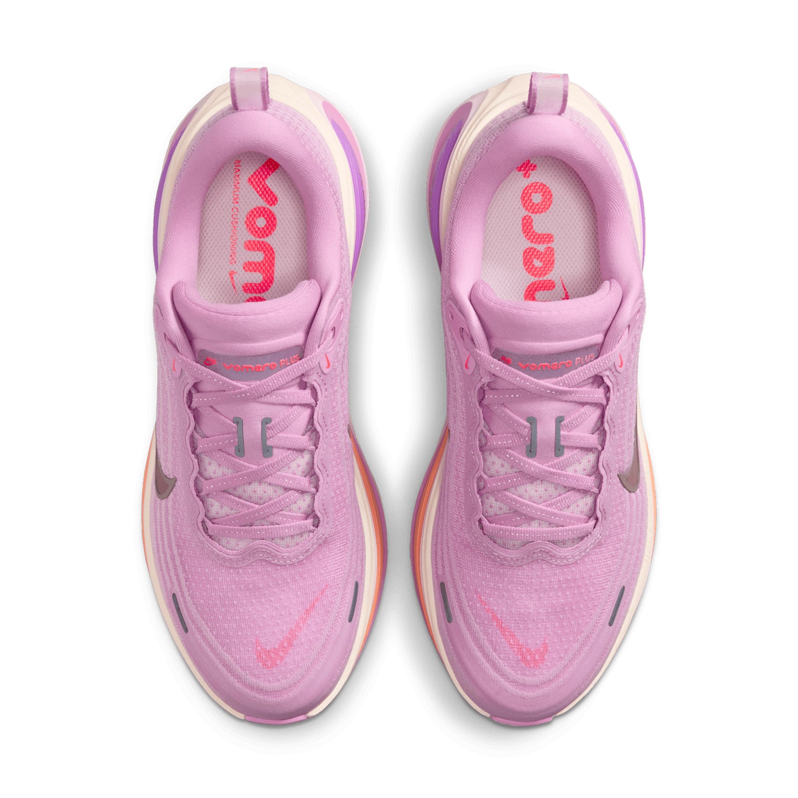 Women's Nike Vomero Plus Running Shoes Purple Pink top view showing premium upper construction with breathable materials for everyday training