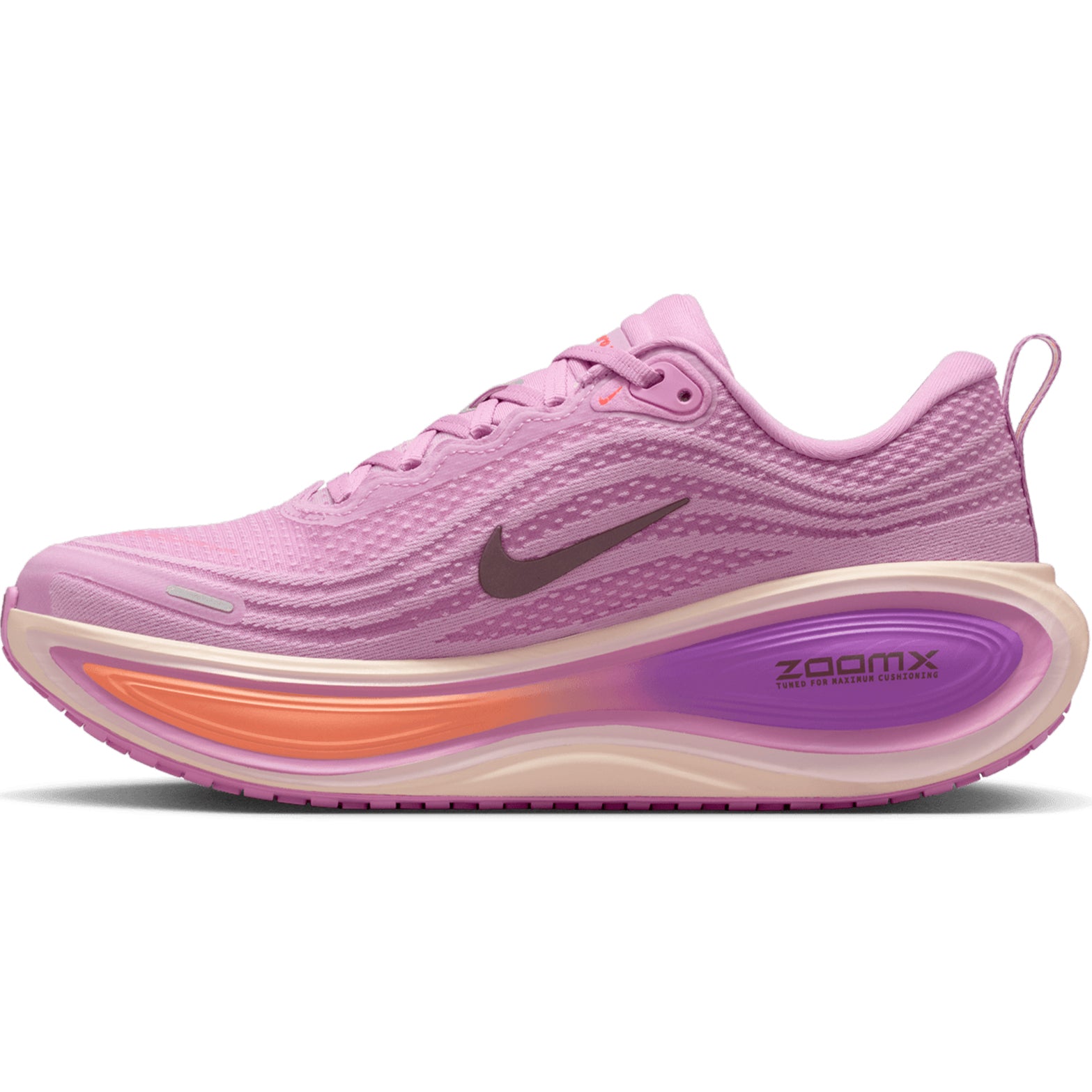 Women's Nike Vomero Plus Running Shoes Purple Pink inner side view showing ZoomX foam cushioning with Air Zoom technology for responsive daily running