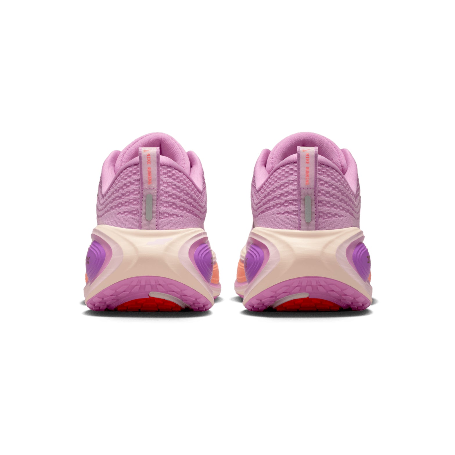 Women's Nike Vomero Plus Running Shoes Purple Pink heel view showing dual Air Zoom units with full-length ZoomX foam stack for maximum cushioning