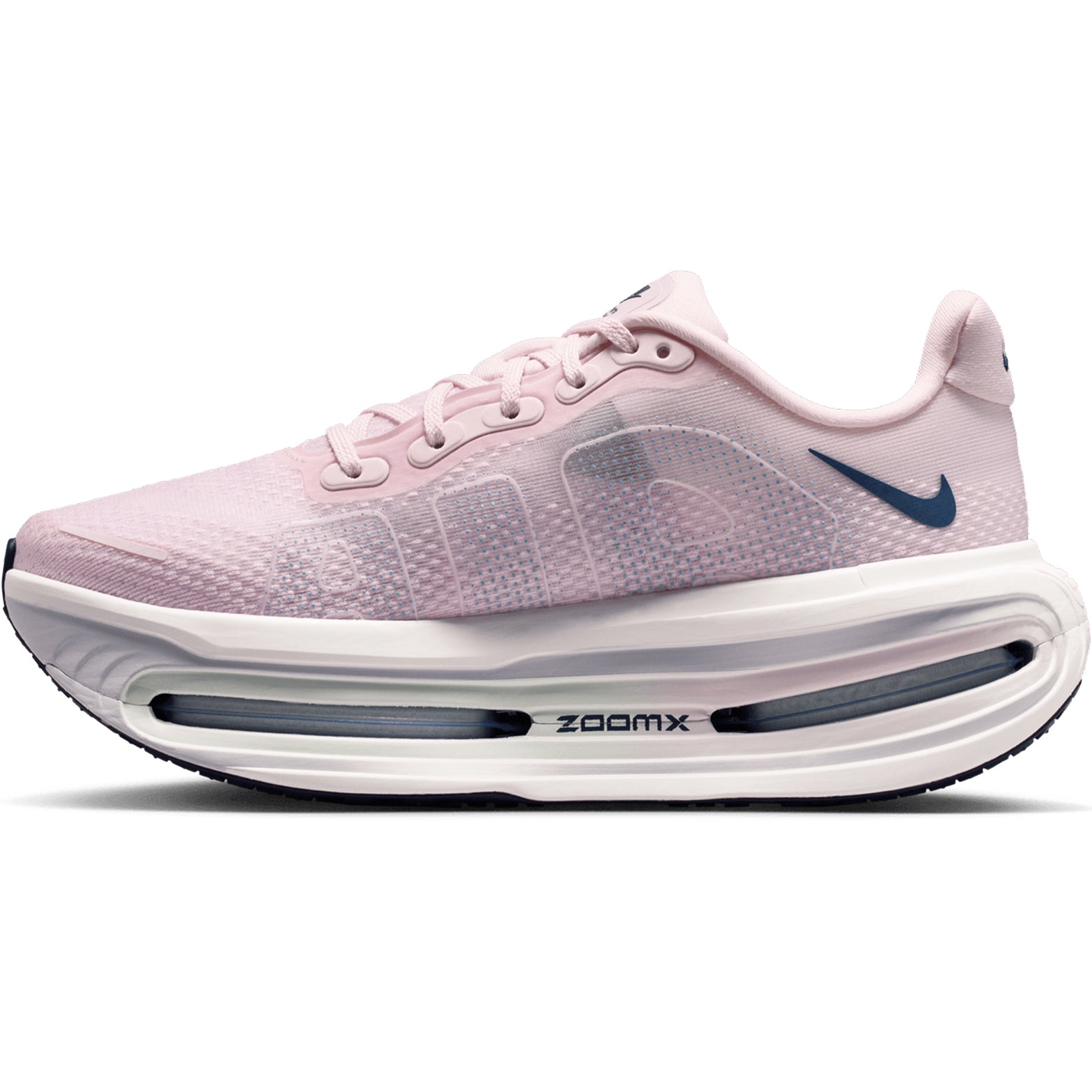 Women's Nike Vomero Premium Running Shoes Pearl Pink White inner side view showing ZoomX foam cushioning with Air Zoom technology for responsive daily running