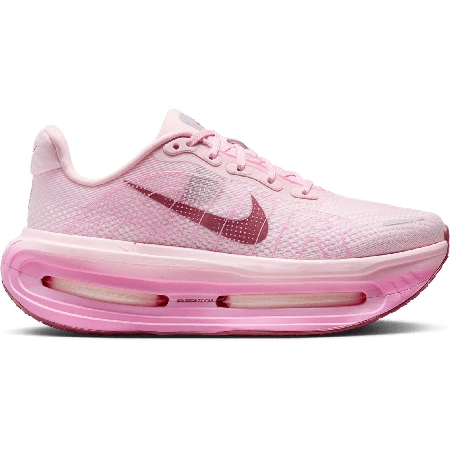Nike Vomero Premium women's running shoe in Pink Foam / Pink Rise / Light Magenta / Pink Smoke — outer view showing pink foam engineered mesh upper with pink rise, light magenta and pink smoke accent detailing and cushioning midsole profile