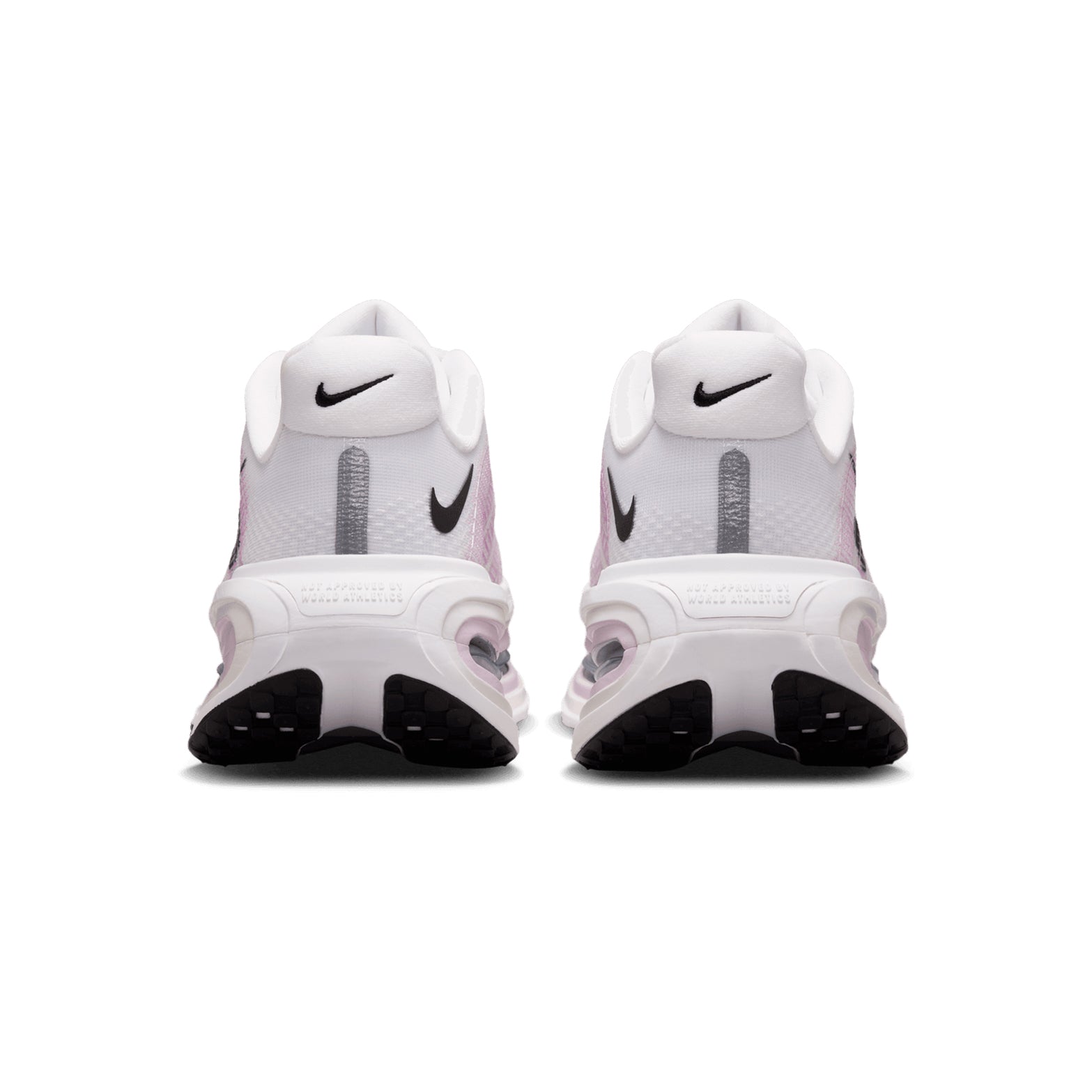 Women's Nike Vomero Premium Running Shoes White Summit White Bleached Lilac Black heel view showing heel Air Zoom unit with full-length ZoomX foam for cushioned impact protection during landing