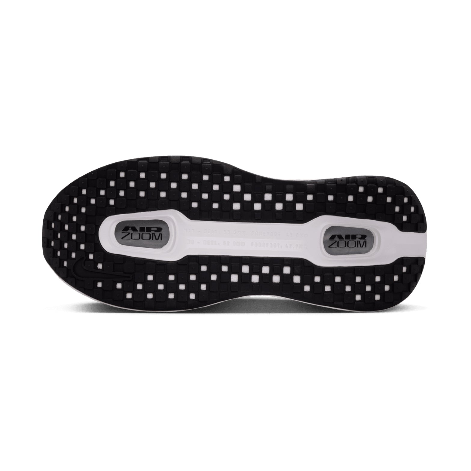 Women's Nike Vomero Premium Running Shoes White Summit White Bleached Lilac Black sole view displaying durable Waffle outsole with high-abrasion rubber for dependable road traction