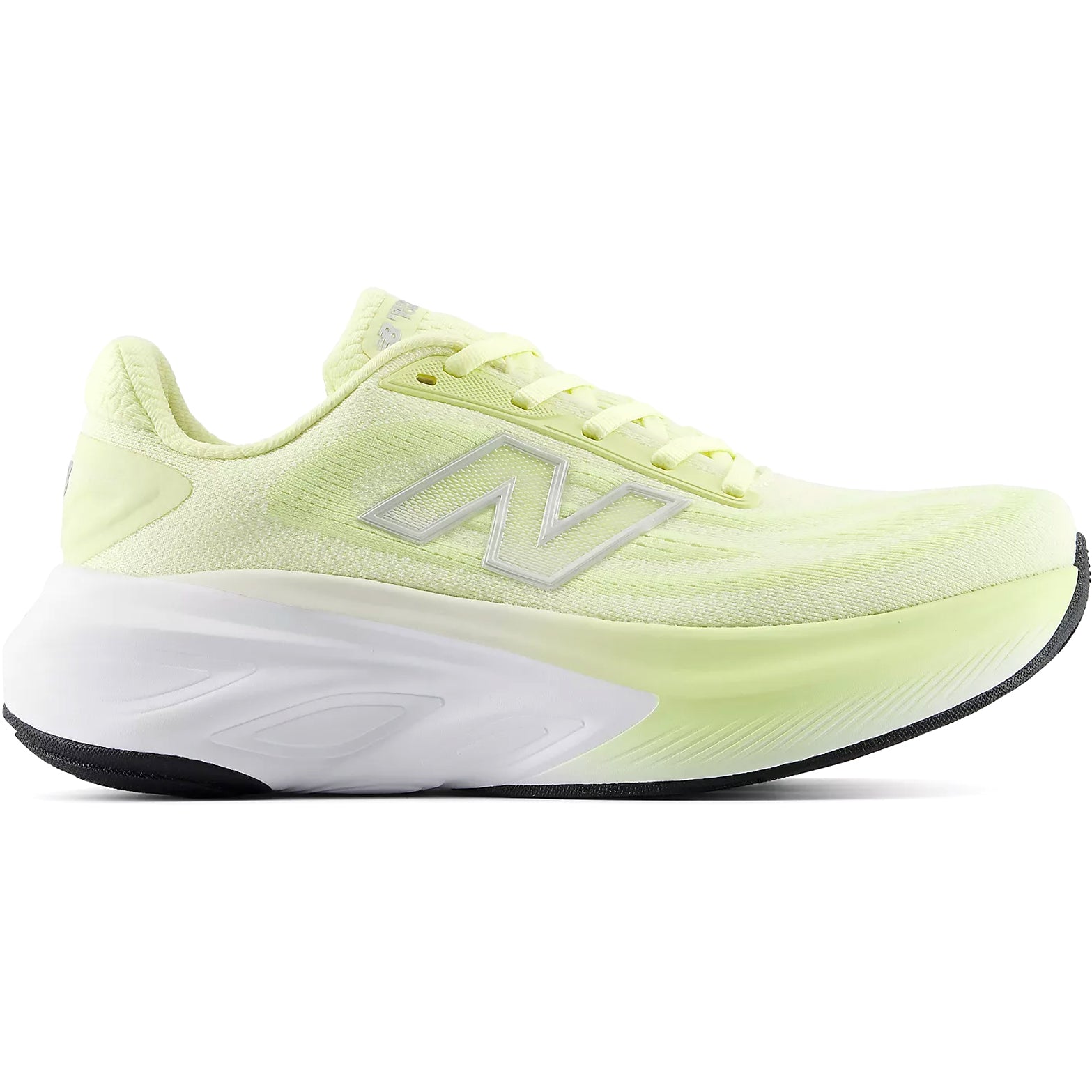 Women's New Balance Fresh Foam X More v6 Running Shoes Fennel Seed Angora outer side view showing towering Fresh Foam X stack with enhanced rocker profile and wide base for maximum cushioned daily running
