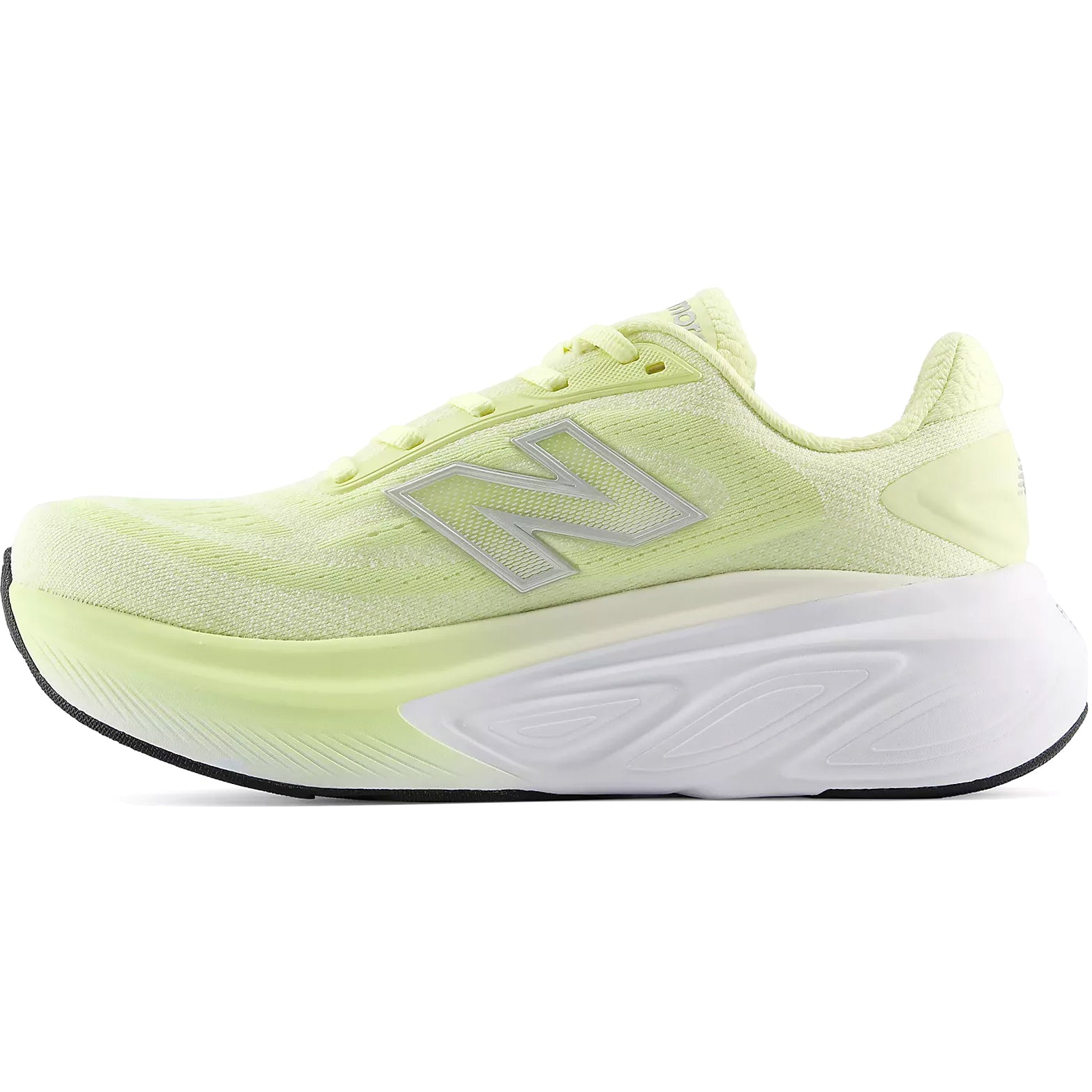 Women's New Balance Fresh Foam X More v6 Running Shoes Fennel Seed Angora inner side view showing 44mm heel Fresh Foam X midsole with high sidewalls for stable plush recovery running