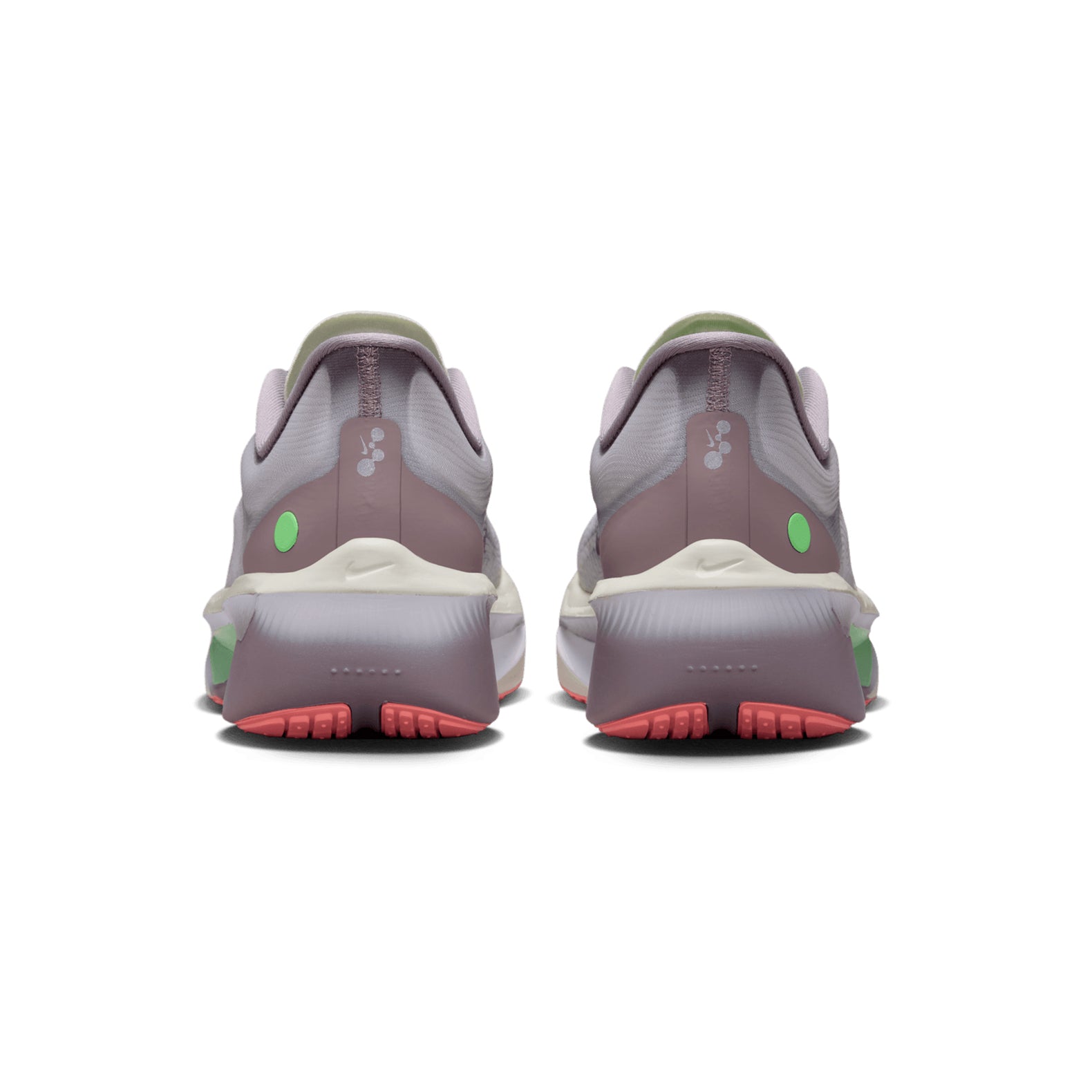 Women's Nike Zoom Fly 6 Running Shoes Light Violet Ore Baroque Brown Sea Glass heel view showing ReactX foam stack with full-length carbon fibre plate for racing and fast training