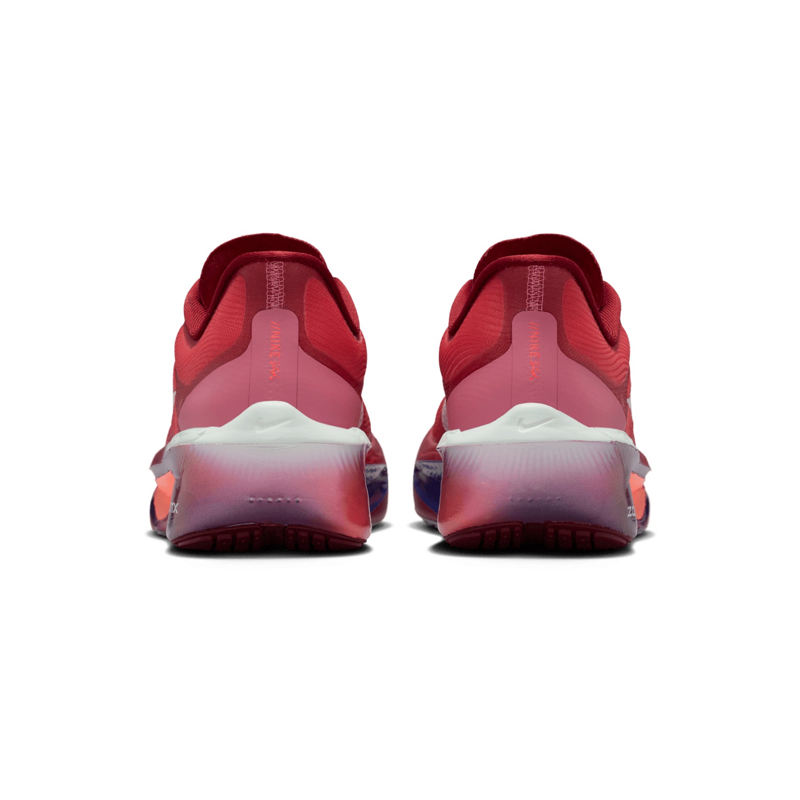 Women's Nike Zoom Fly 6 SE Running Shoes Team Red Bright Crimson Barely Green heel view showing ReactX foam stack with full-length carbon fibre plate for racing and fast training