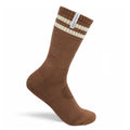 District Vision Zonal Organic Cotton Socks in Brown / Sand — product shot showing crew length silhouette displaying brown and sand colourway, zonal construction detail and organic Japanese cotton knit