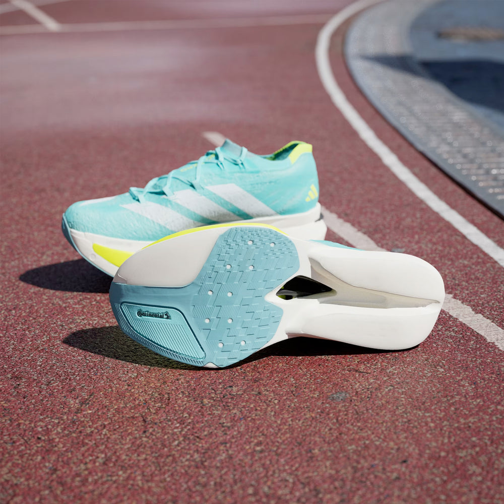 adidas Adizero Prime X 3 Strung Running Shoes Flash Aqua / Zero Metalic / Lucid Lemon - achilles heel
