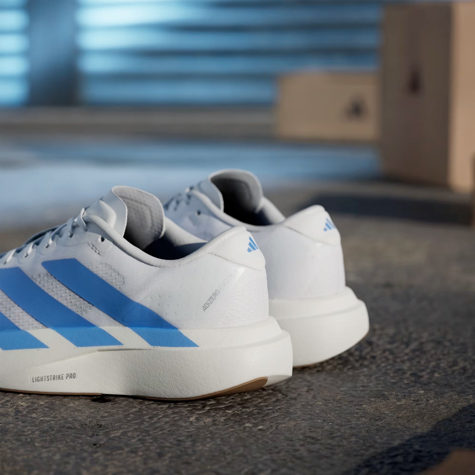 Women's Adizero EVO SL Running Shoes Cloud White / Blue Fusion / Off White - Achilles Heel