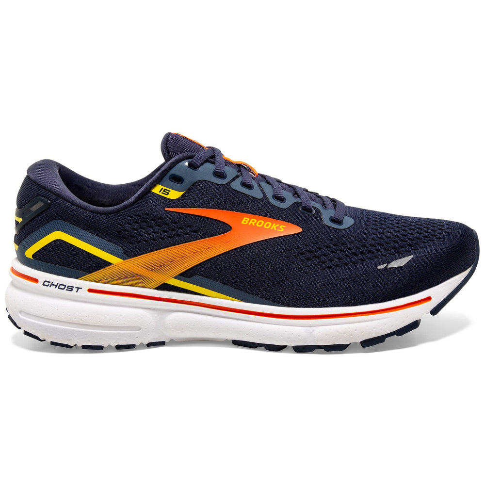 Brooks Men's Ghost 15 Running Shoes Peacoat / Red / Yellow - achilles heel