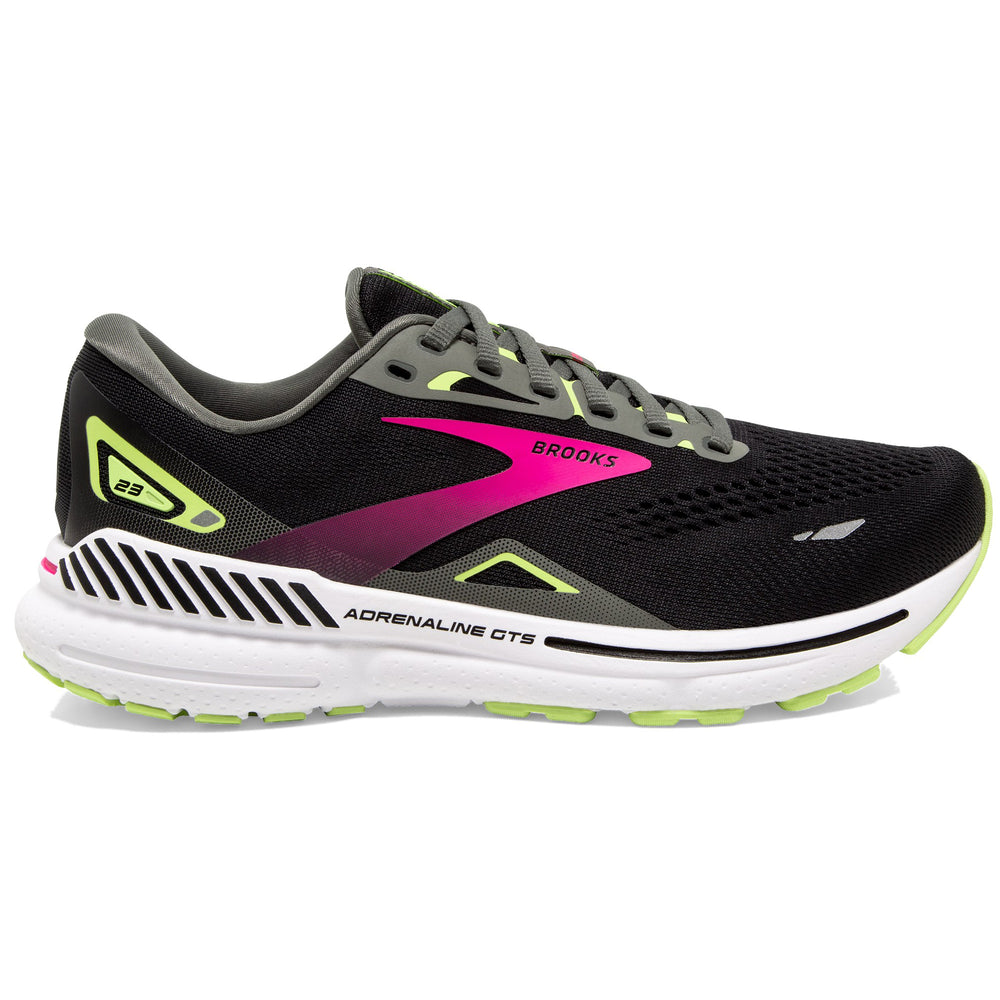 Brooks Women's Adrenaline GTS 23 Wide Fit Running Shoes Black / Gunmetal / Sharp Green - achilles heel