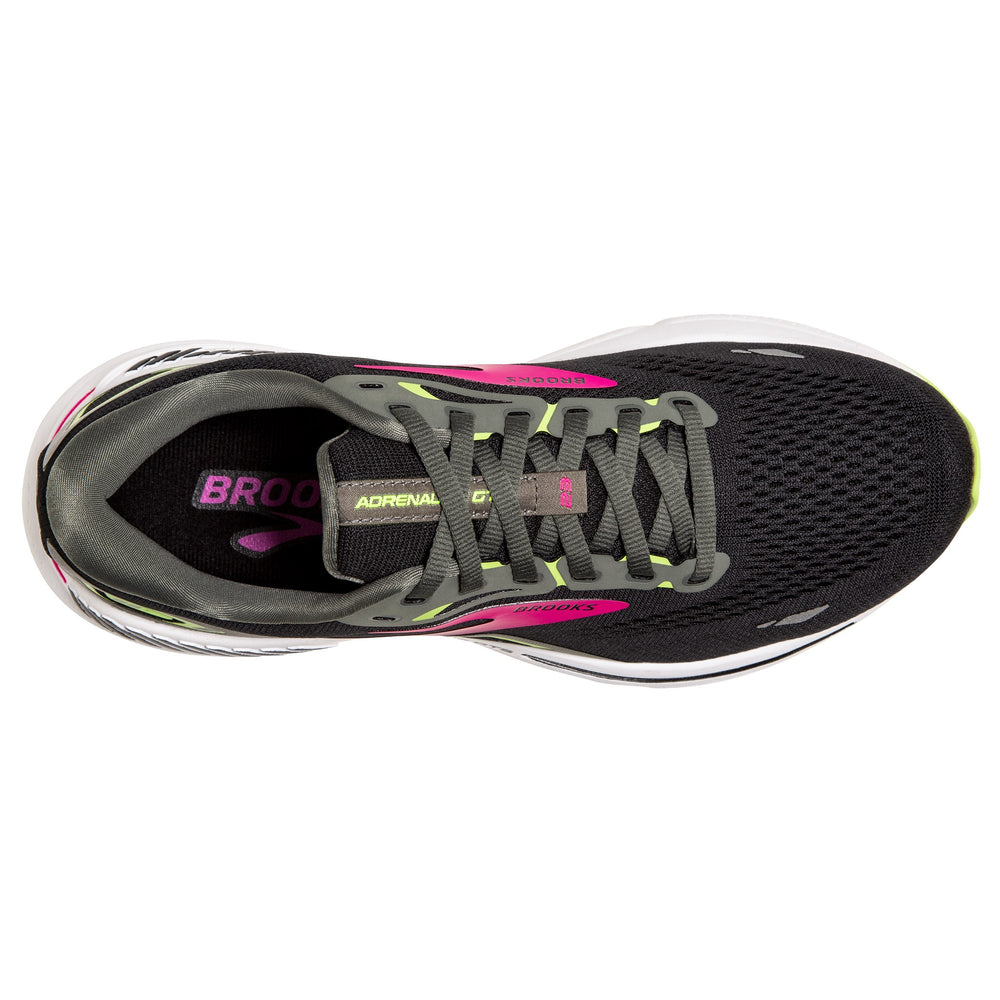 Brooks Women's Adrenaline GTS 23 Wide Fit Running Shoes Black / Gunmetal / Sharp Green - achilles heel